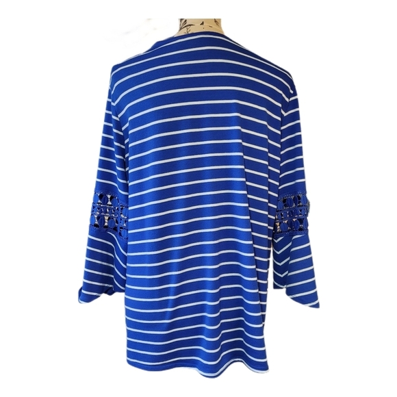 Hannah Striped 3/4 Bell Sleeve Lace Blue And White Striped Women's Size XL. - Picture 2 of 8